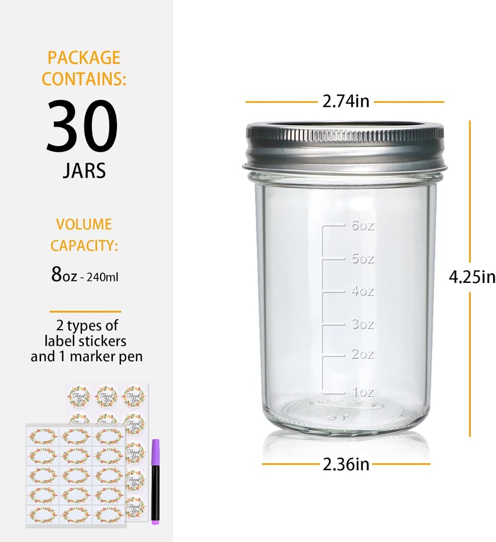 Paquete de 30 Frascos de Vidri - Mason Jar 8Oz reseña y precio